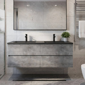 Edi 60'' Grey Double Sink Floating Bathroom Vanity with Black Quartz Sands Countertop TONA Bathroom Furniture