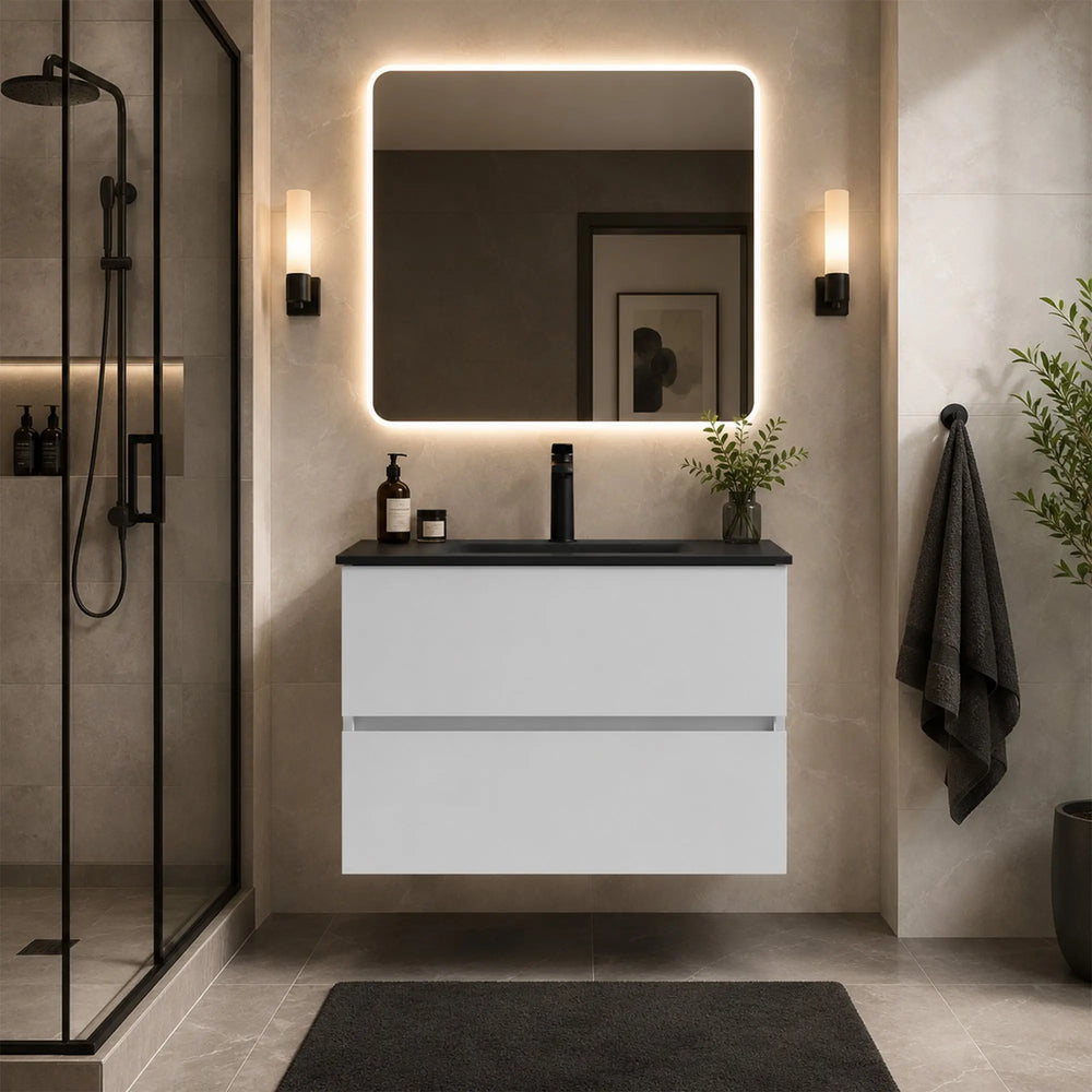 Emily 26" Floating Bathroom Vanity with Black Quartz Sands Countertop TONA Bathroom Furniture