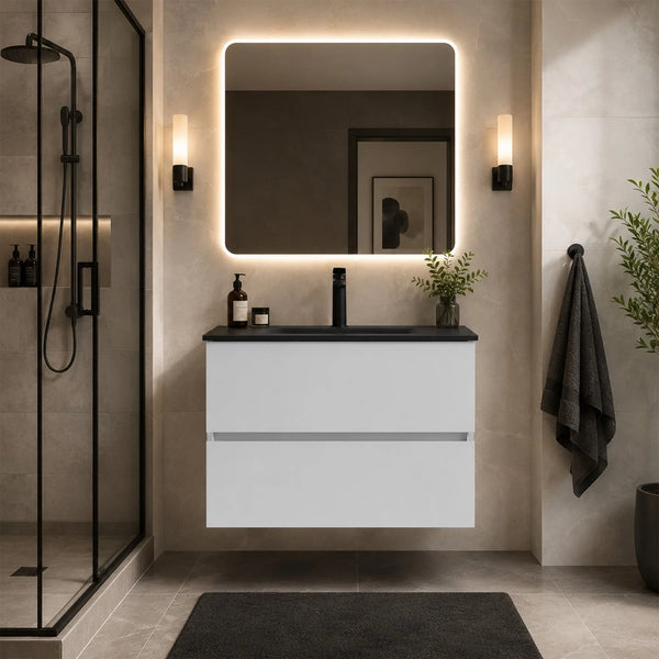 Emily 26" Floating Bathroom Vanity with Black Quartz Sands Countertop TONA Bathroom Furniture