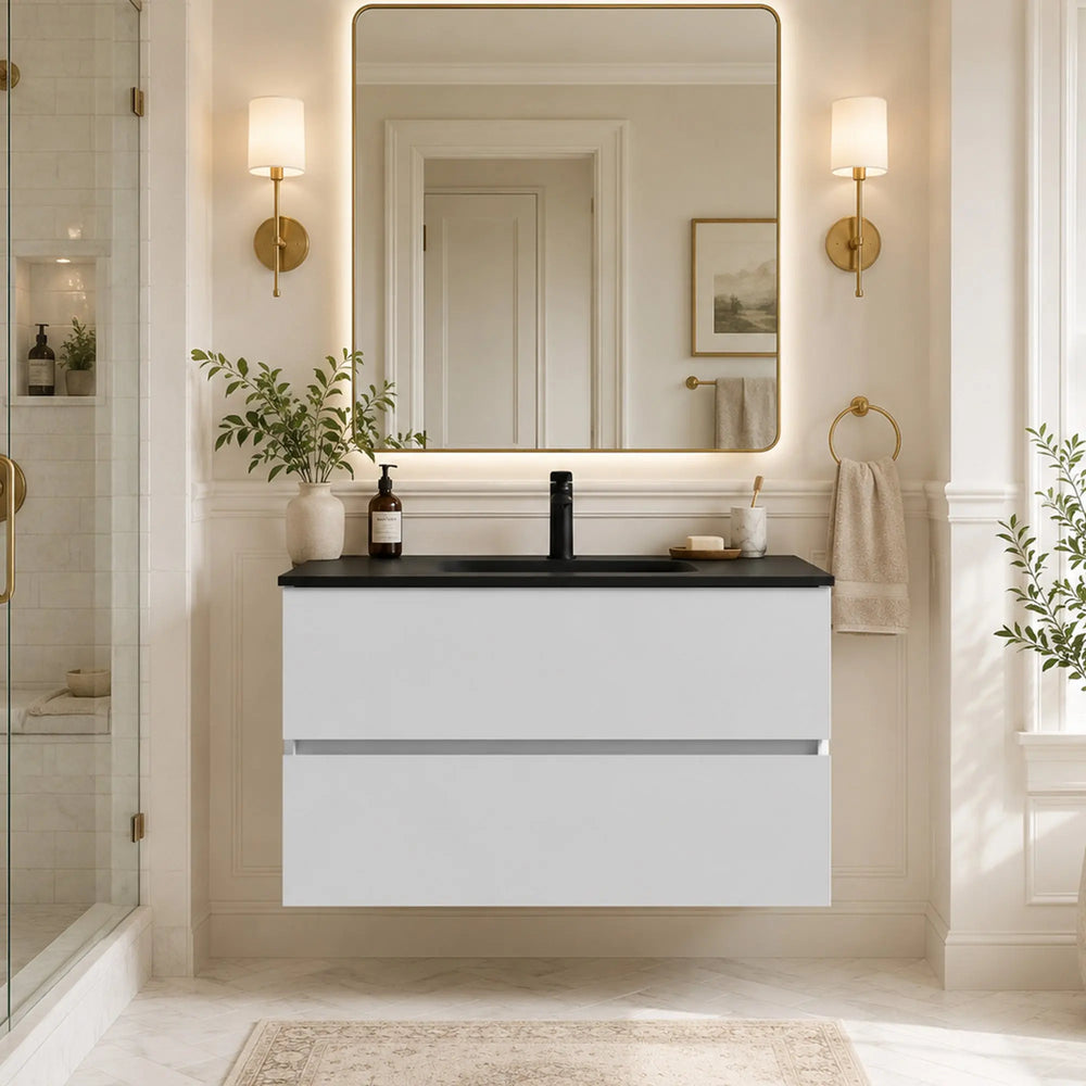 Emily 34" Floating Bathroom Vanity with Black Quartz Sands Countertop TONA Bathroom Furniture