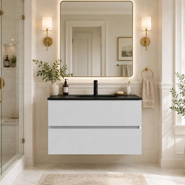 Emily 34" Floating Bathroom Vanity with Black Quartz Sands Countertop TONA Bathroom Furniture