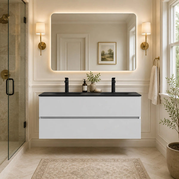 Emily 48" Floating Bathroom Vanity with Black Quartz Sands Countertop TONA Bathroom Furniture