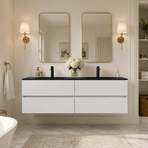 Emily 60" Floating Bathroom Vanity with Black Quartz Sands Countertop TONA Bathroom Furniture