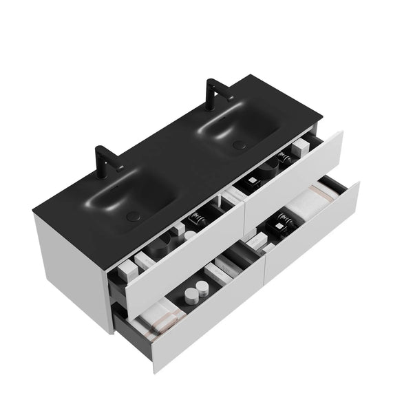 Emily 60" Floating Bathroom Vanity with Black Quartz Sands Countertop TONA Bathroom Furniture