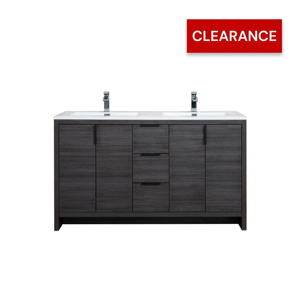 Evana 60'' Leached Oak Freestanding Bathroom Vanity with White Double Sink TONA Bathroom Furniture