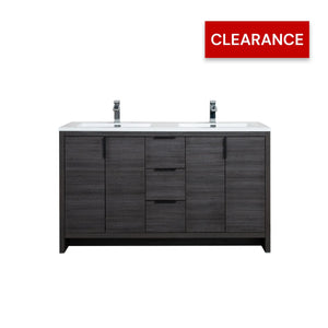 Evana 60'' Leached Oak Freestanding Bathroom Vanity with White Double Sink TONA Bathroom Furniture