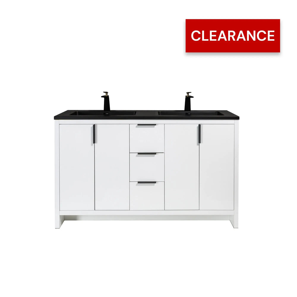 Evana 60'' White Freestanding Bathroom Vanity with Matte Black Double Sink TONA Bathroom Furniture