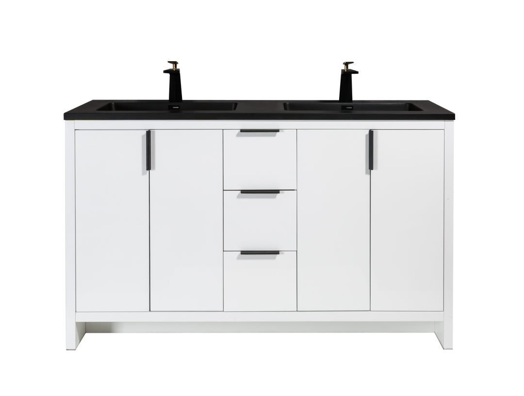 EVANA FREE STANDING VANITY WITH BLACK/WHITE COUNTERTOP (24''-60'')