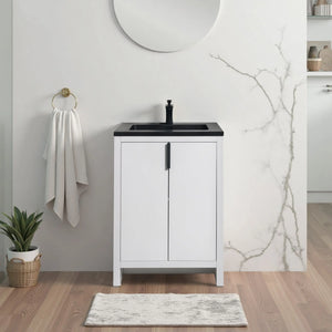 Evana 24'' White Freestanding Bathroom Vanity with Matte Black Single Sink TONA Bathroom Furniture