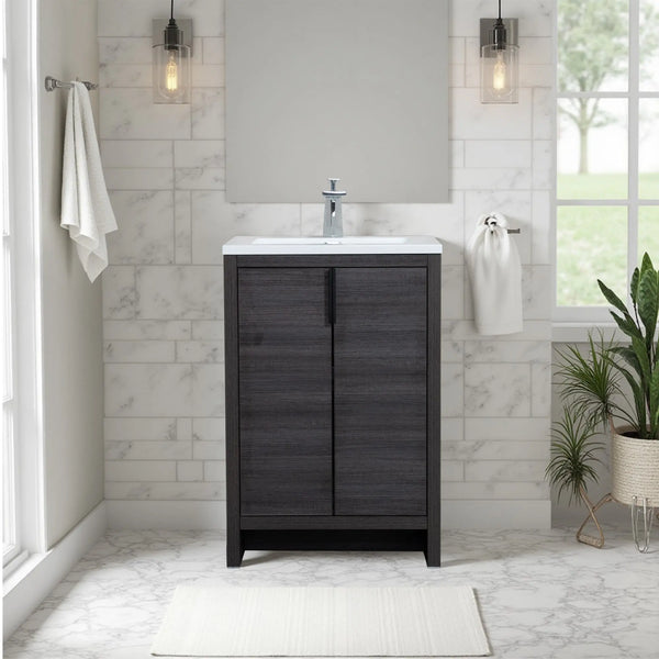 Evana 24'' Leached Oak Freestanding Bathroom Vanity with White Single Sink TONA Bathroom Furniture