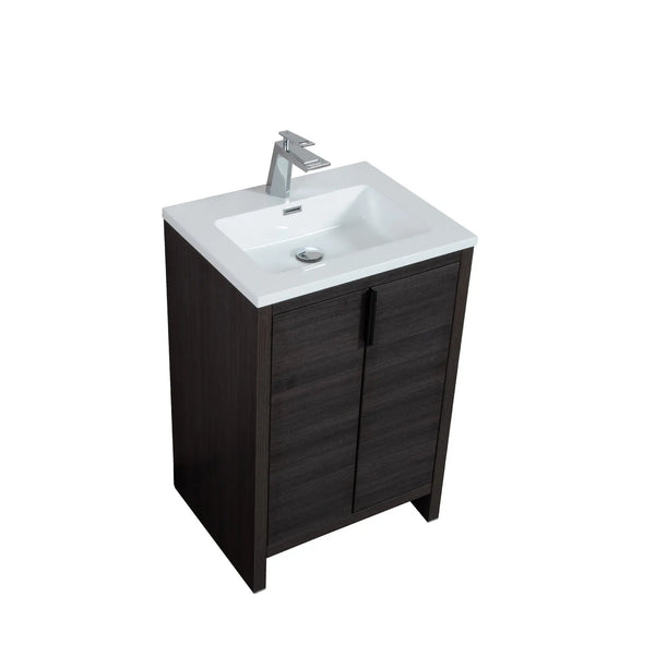 Evana 24'' Leached Oak Freestanding Bathroom Vanity with White Single Sink TONA Bathroom Furniture