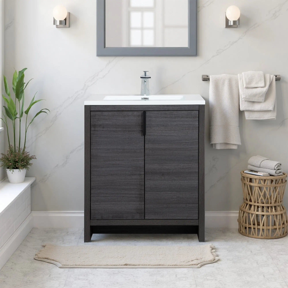 Evana 30'' Leached Oak Freestanding Bathroom Vanity with White Single Sink TONA Bathroom Furniture