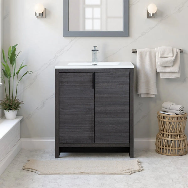Evana 30'' Leached Oak Freestanding Bathroom Vanity with White Single Sink TONA Bathroom Furniture