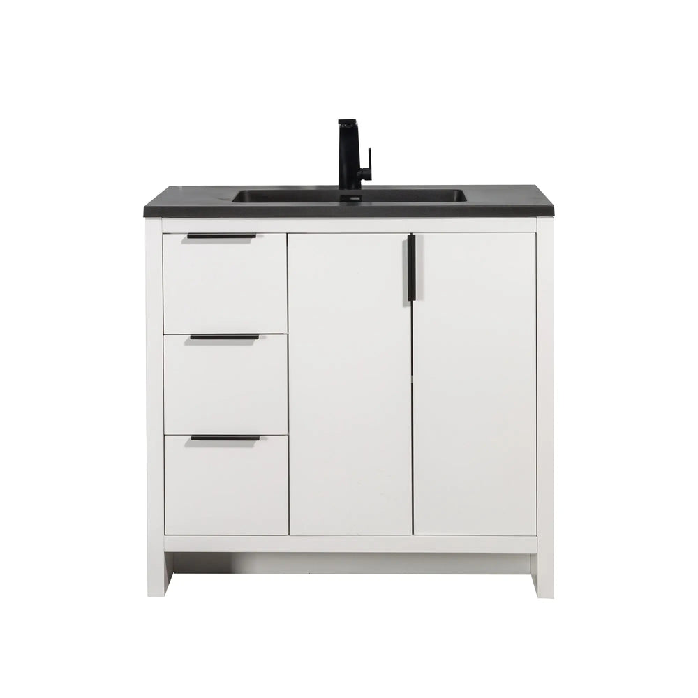 Evana 36'' White Freestanding Bathroom Vanity with Matte Black Single Sink TONA Bathroom Furniture