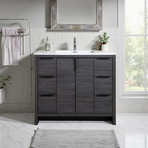 Evana 40'' Leached Oak Freestanding Bathroom Vanity with White Single Sink TONA Bathroom Furniture
