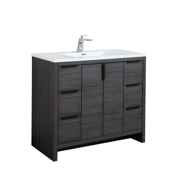 Evana 40'' Leached Oak Freestanding Bathroom Vanity with White Single Sink TONA Bathroom Furniture