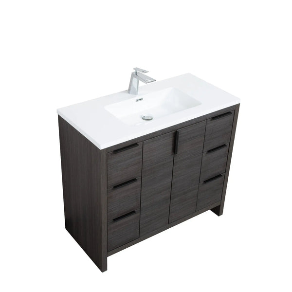 Evana 40'' Leached Oak Freestanding Bathroom Vanity with White Single Sink TONA Bathroom Furniture