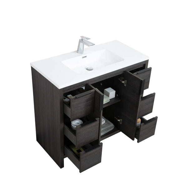 Evana 40'' Leached Oak Freestanding Bathroom Vanity with White Single Sink TONA Bathroom Furniture