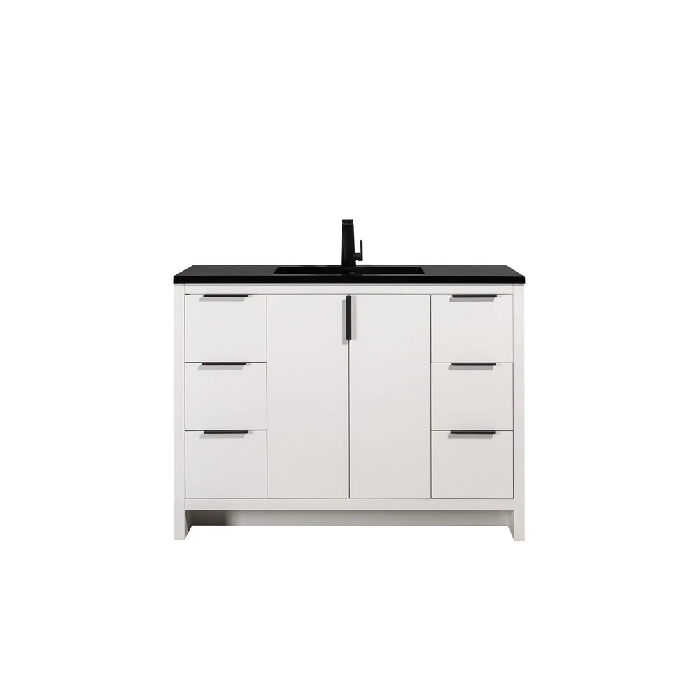 Evana 48'' White Freestanding Bathroom Vanity with Matte Black Single Sink TONA Bathroom Furniture