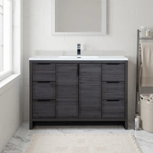 Evana 48'' Leached Oak Freestanding Bathroom Vanity with White Single Sink TONA Bathroom Furniture