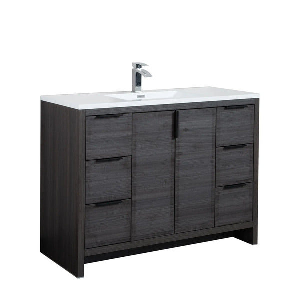 Evana 48'' Leached Oak Freestanding Bathroom Vanity with White Single Sink TONA Bathroom Furniture