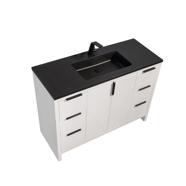 Evana 48'' White Freestanding Bathroom Vanity with Matte Black Single Sink TONA Bathroom Furniture