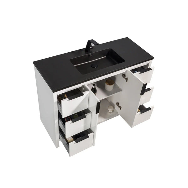 Evana 48'' White Freestanding Bathroom Vanity with Matte Black Single Sink TONA Bathroom Furniture