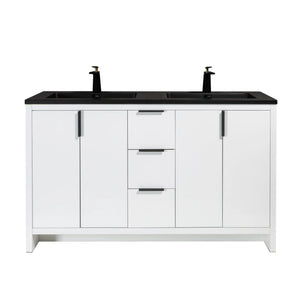 Evana 60'' White Freestanding Bathroom Vanity with Matte Black Double Sink TONA Bathroom Furniture