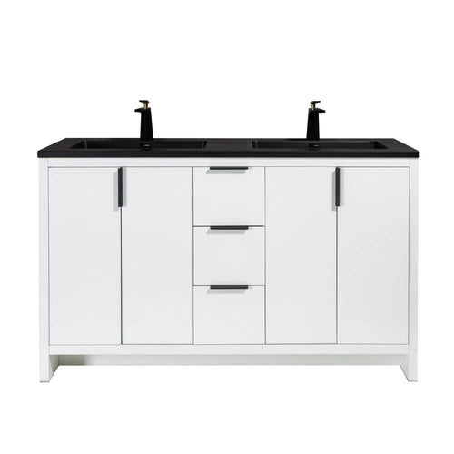 Evana 60'' White Freestanding Bathroom Vanity with Matte Black Double Sink TONA Bathroom Furniture