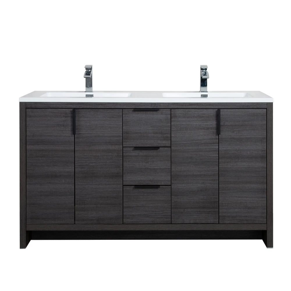 Evana 60'' Leached Oak Freestanding Bathroom Vanity with White Double Sink TONA Bathroom Furniture