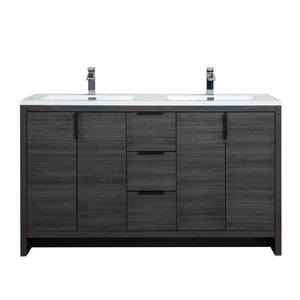 Evana 60'' Leached Oak Freestanding Bathroom Vanity with White Double Sink TONA Bathroom Furniture