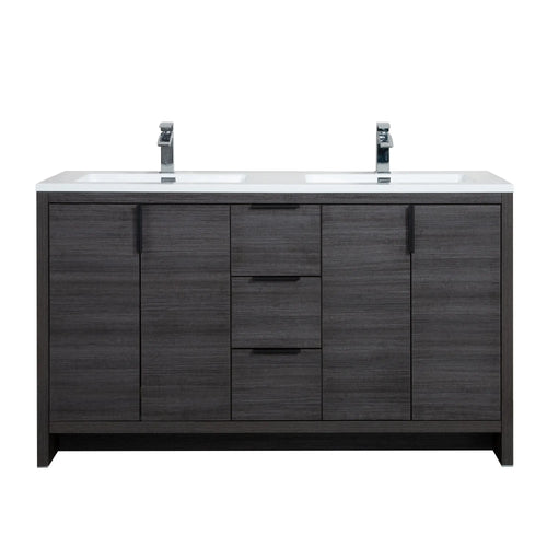 Evana 60'' Leached Oak Freestanding Bathroom Vanity with White Double Sink TONA Bathroom Furniture
