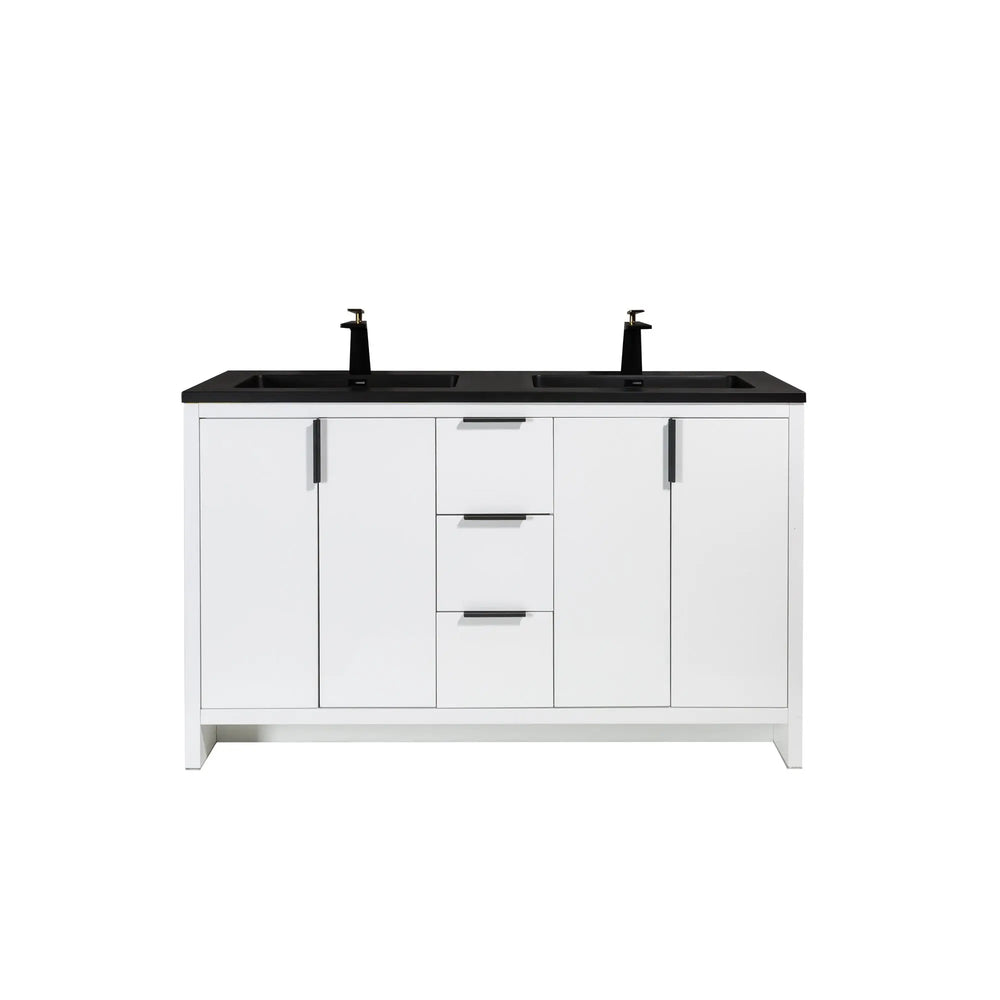 Evana 60'' White Freestanding Bathroom Vanity with Matte Black Double Sink TONA Bathroom Furniture