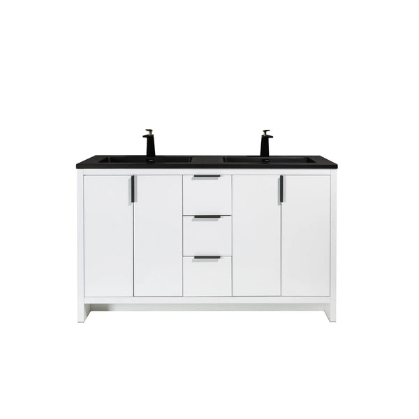 Evana 60'' White Freestanding Bathroom Vanity with Matte Black Double Sink TONA Bathroom Furniture