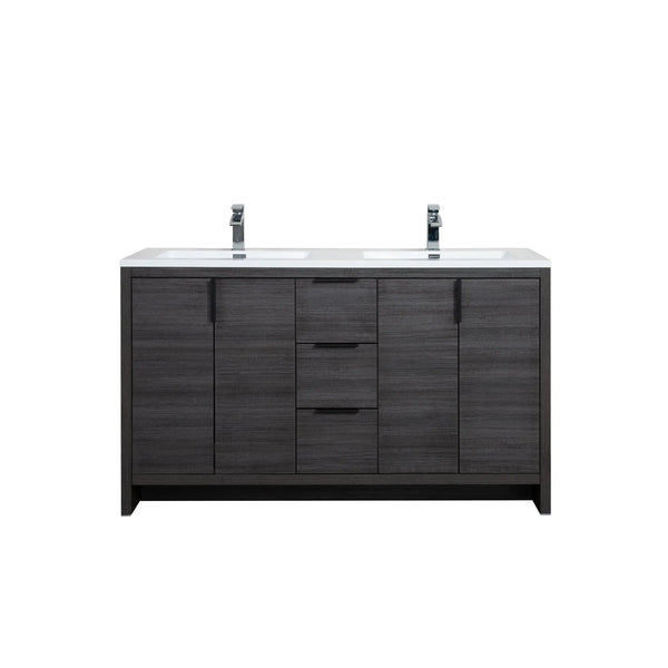 Evana 60'' Leached Oak Freestanding Bathroom Vanity with White Double Sink TONA Bathroom Furniture