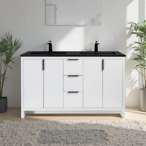 Evana 60'' White Freestanding Bathroom Vanity with Matte Black Double Sink TONA Bathroom Furniture