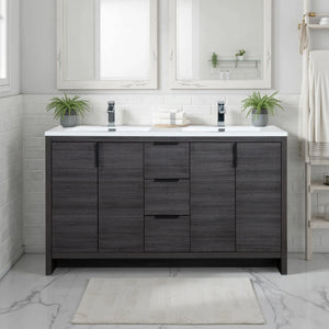 Evana 60'' Leached Oak Freestanding Bathroom Vanity with White Double Sink TONA Bathroom Furniture