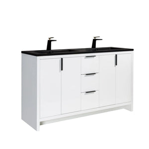 Evana 60'' White Freestanding Bathroom Vanity with Matte Black Double Sink TONA Bathroom Furniture