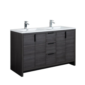 Evana 60'' Leached Oak Freestanding Bathroom Vanity with White Double Sink TONA Bathroom Furniture