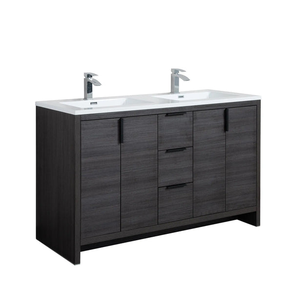 Evana 60'' Leached Oak Freestanding Bathroom Vanity with White Double Sink TONA Bathroom Furniture