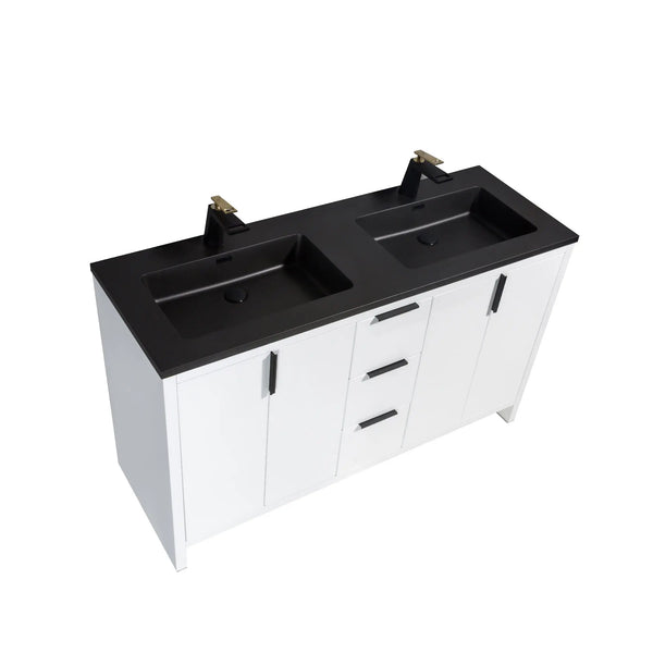 Evana 60'' White Freestanding Bathroom Vanity with Matte Black Double Sink TONA Bathroom Furniture
