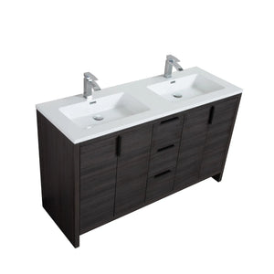 Evana 60'' Leached Oak Freestanding Bathroom Vanity with White Double Sink TONA Bathroom Furniture