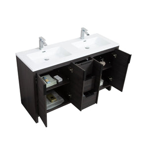 Evana 60'' Leached Oak Freestanding Bathroom Vanity with White Double Sink TONA Bathroom Furniture