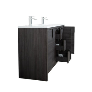 Evana 60'' Leached Oak Freestanding Bathroom Vanity with White Double Sink TONA Bathroom Furniture