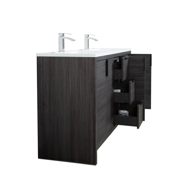 Evana 60'' Leached Oak Freestanding Bathroom Vanity with White Double Sink TONA Bathroom Furniture