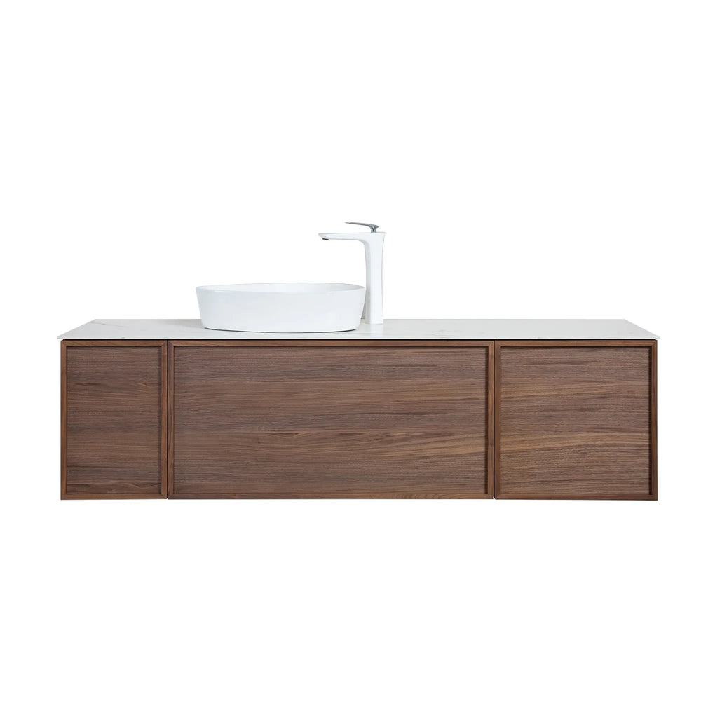 Forest 65'' Floating Vanity Black Walnut with White Single Ceramic Sink TONA Bathroom Furniture