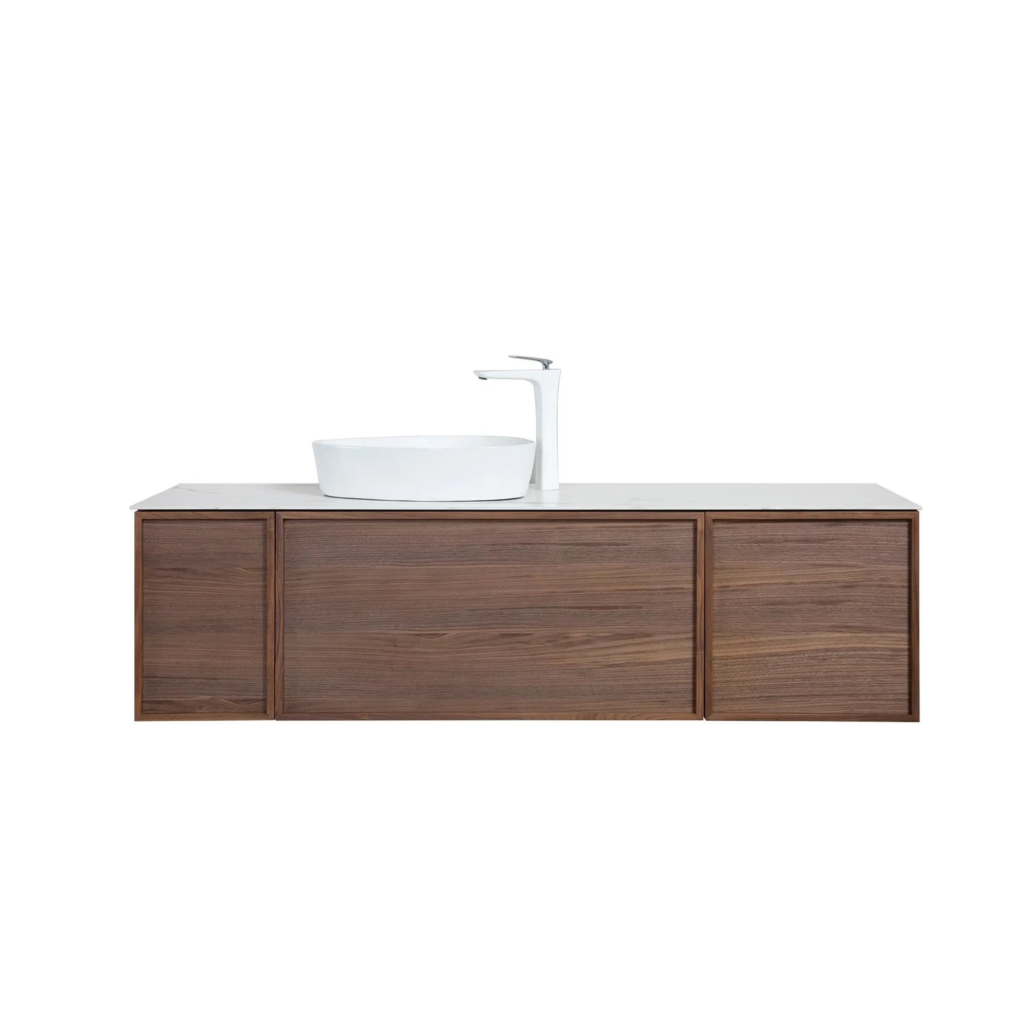 Forest 65'' Floating Vanity Black Walnut with White Single Ceramic