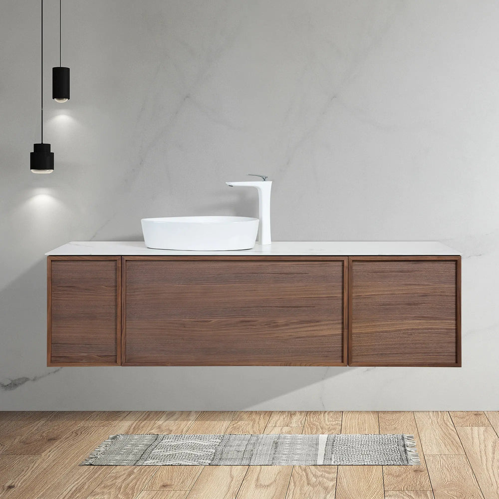 Forest 65'' Floating Vanity Black Walnut with White Single Ceramic Sink TONA Bathroom Furniture