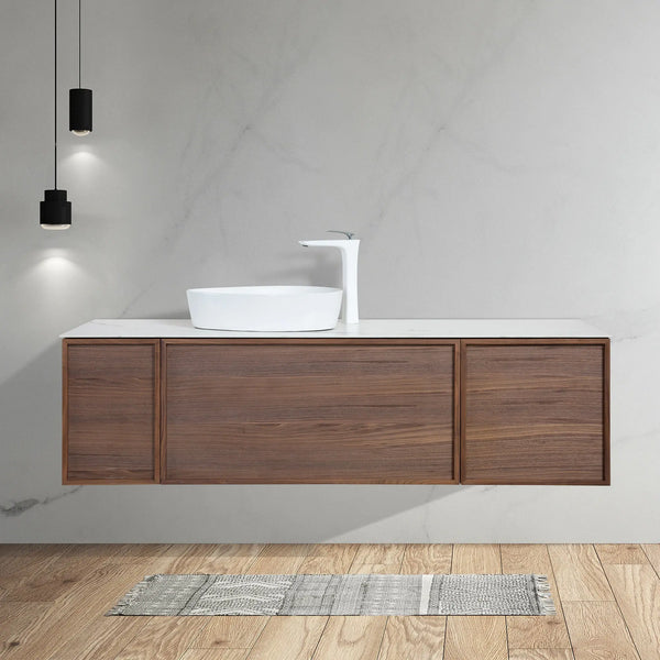Forest 65'' Floating Vanity Black Walnut with White Single Ceramic Sink TONA Bathroom Furniture