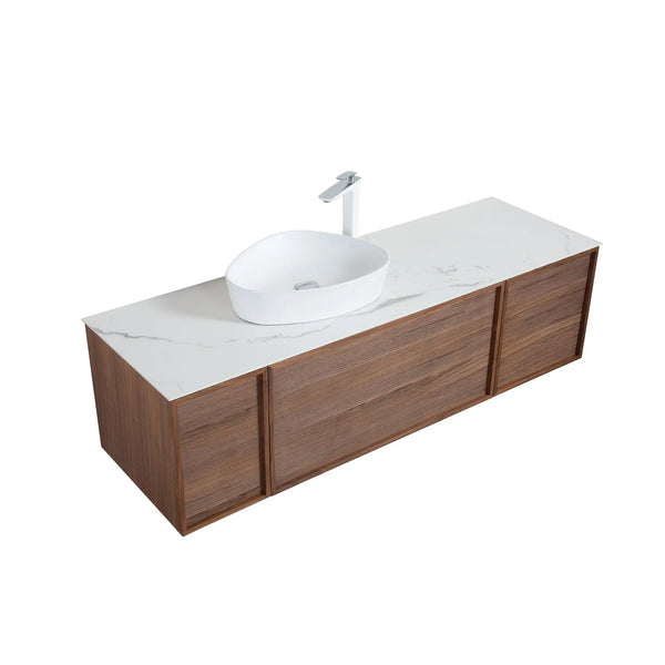 Forest 65'' Floating Vanity Black Walnut with White Single Ceramic Sink TONA Bathroom Furniture